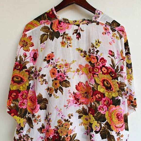 Neem Living Kaftan Coverup White Floral Print Size Medium Large - Picture 6 of 8